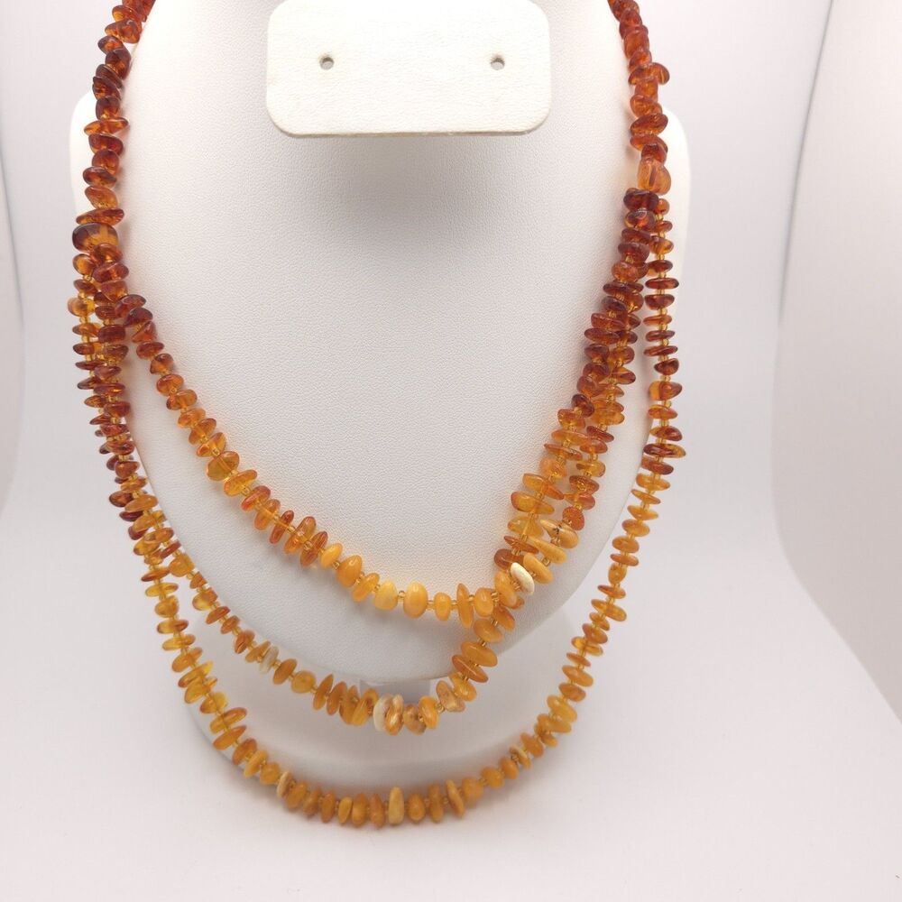 Multi-Strand Amber Chip Beaded Necklace Multicolor Screw Clasp 18"